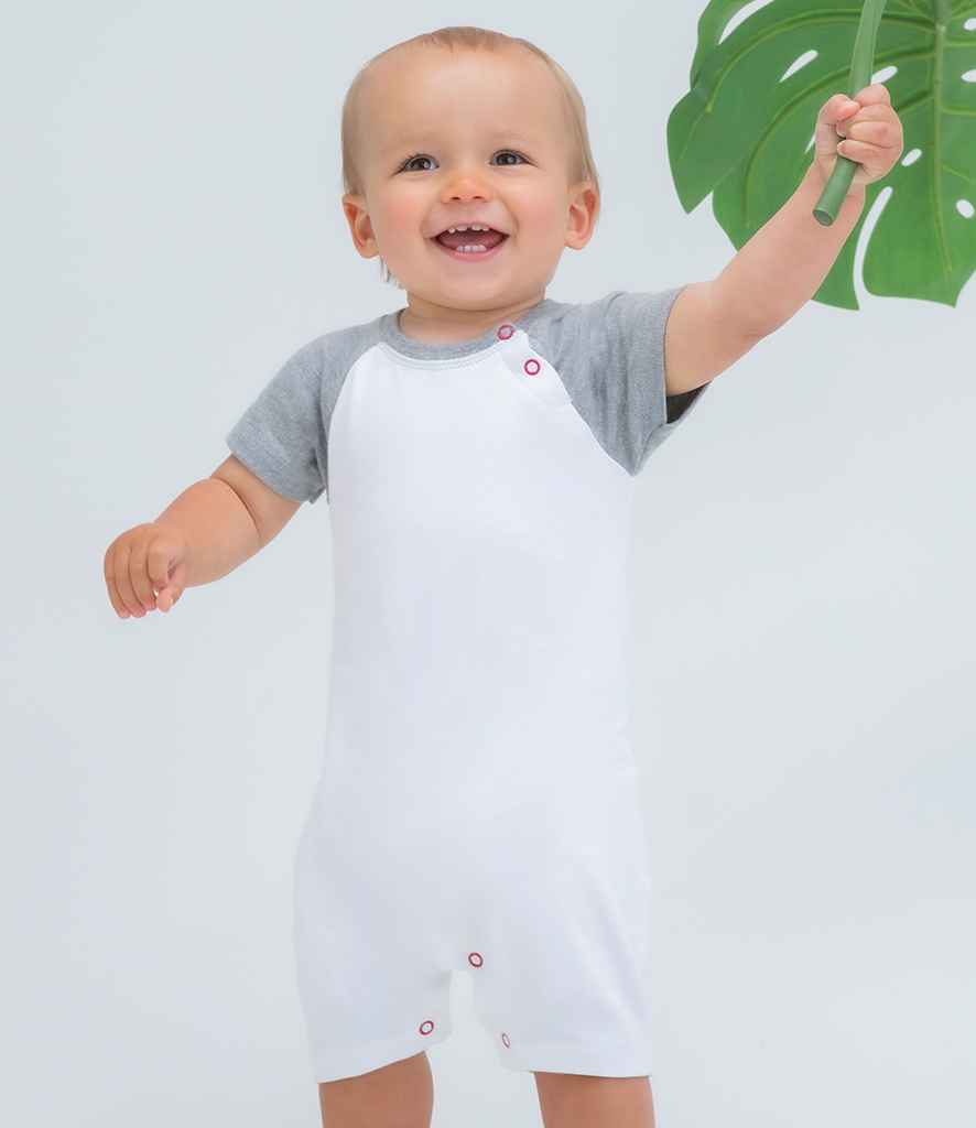 BabyBugz Baby Baseball Playsuit in White Heather Marl by Babybugz — Custom branded clothing by Print Press, featuring premium embroidery produced in our specialist print lab in the UK.