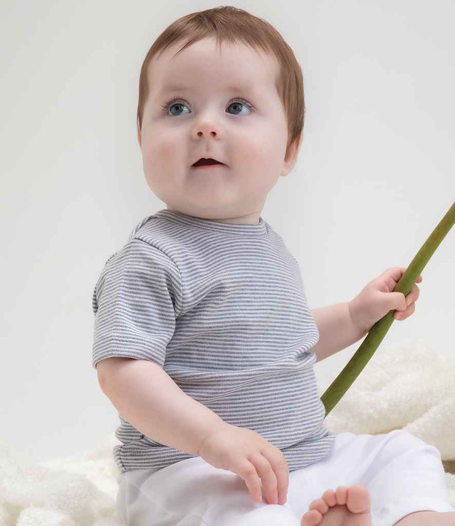 BabyBugz Baby Striped T-Shirt in White Heather Marl by Babybugz — Custom branded clothing by Print Press, featuring premium embroidery produced in our specialist print lab in the UK.