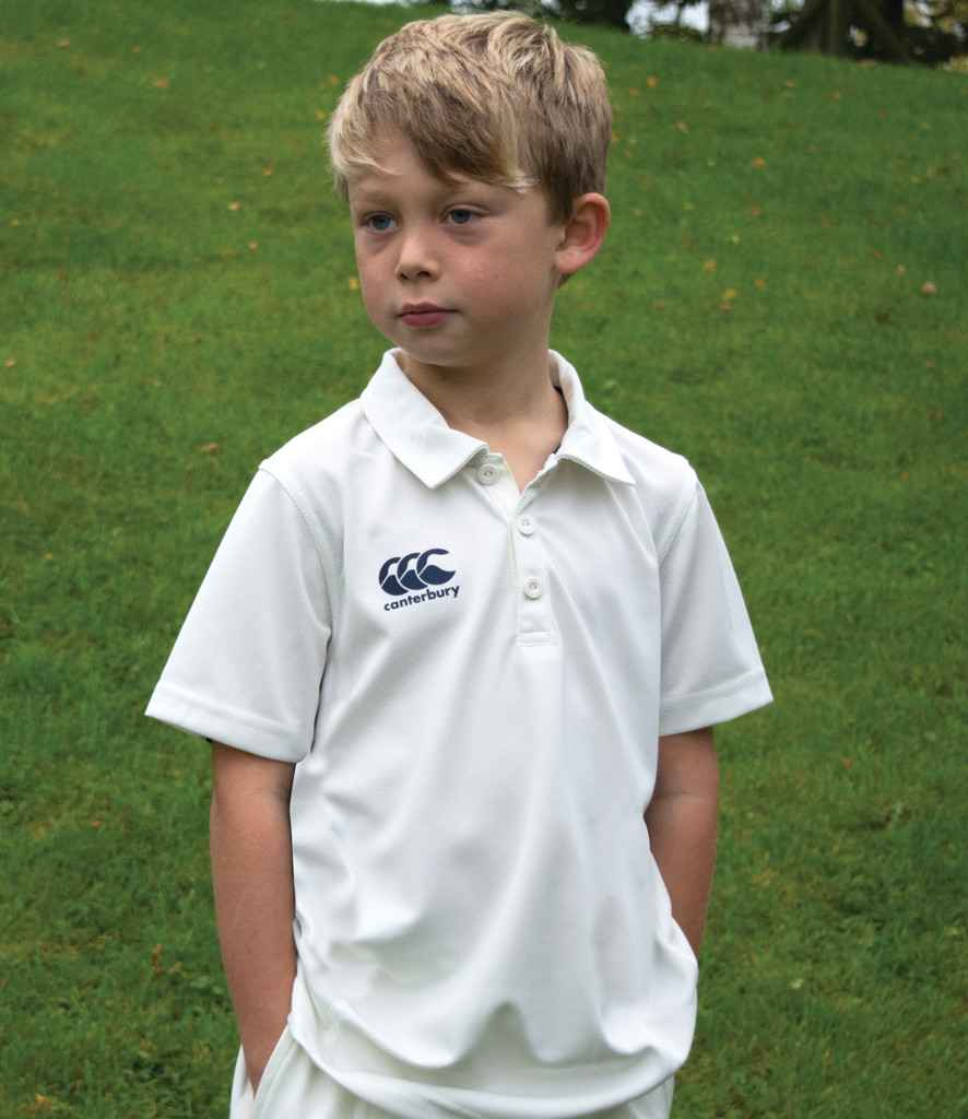 Canterbury Kids Cricket Shirt in Cream by Canterbury — Custom branded clothing by Print Press, featuring premium embroidery produced in our specialist print lab in the UK.