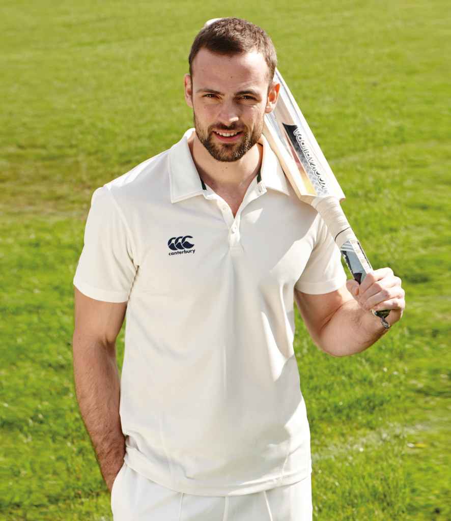 Canterbury Cricket Shirt in Cream by Canterbury — Custom branded clothing by Print Press, featuring premium embroidery produced in our specialist print lab in the UK.