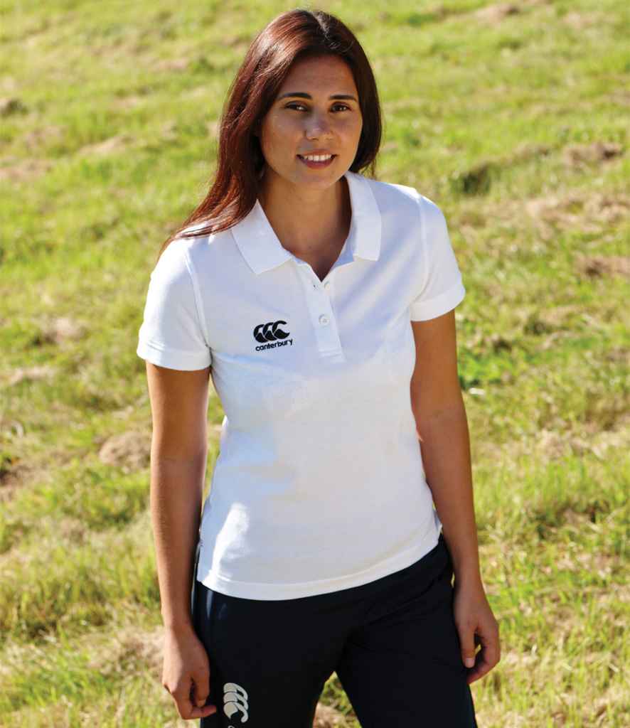 Canterbury Ladies Waimak Piqué Polo Shirt in White by Canterbury — Custom branded clothing by Print Press, featuring premium embroidery produced in our specialist print lab in the UK.