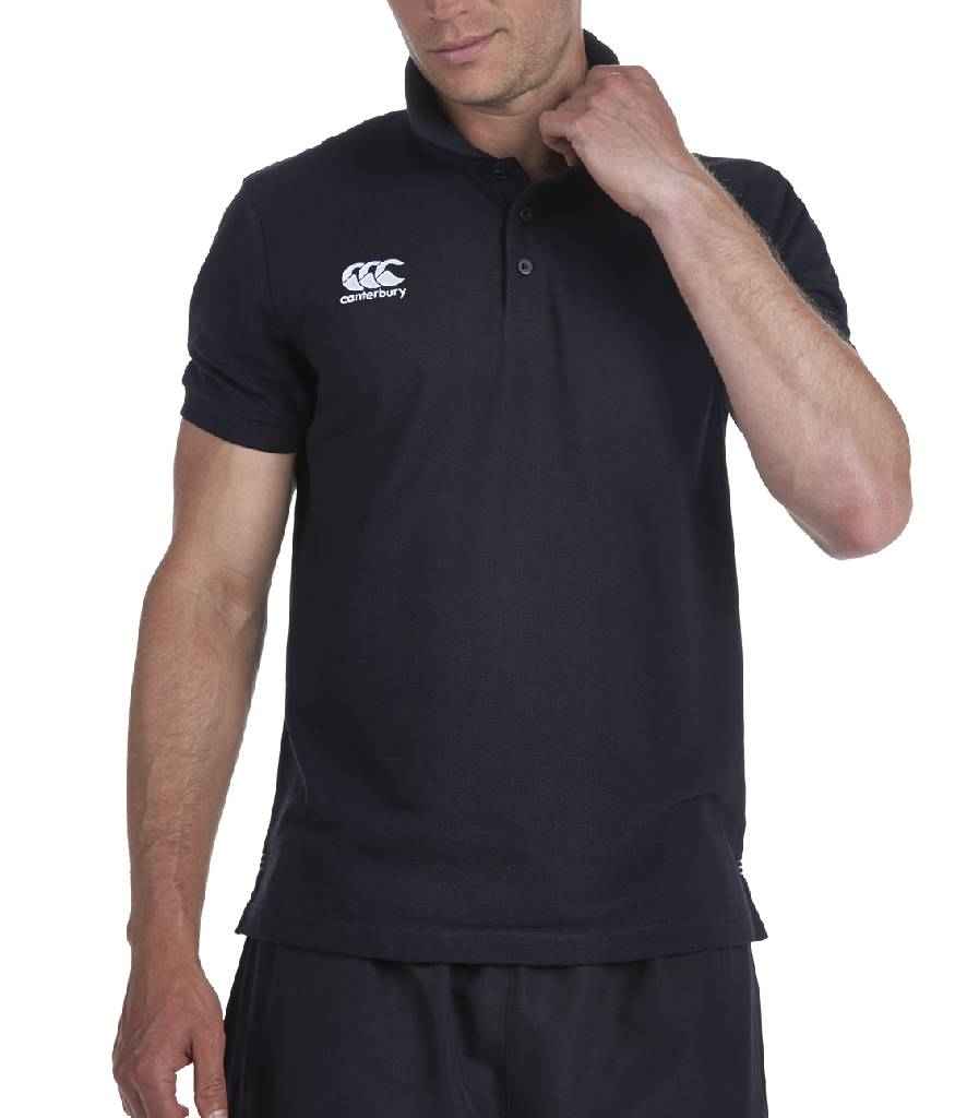 Canterbury Waimak Piqué Polo Shirt in Black by Canterbury — Custom branded clothing by Print Press, featuring premium embroidery produced in our specialist print lab in the UK.