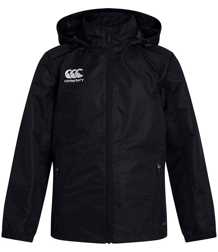 Canterbury Kids Club Rain Jacket in Black by Canterbury — Custom branded clothing by Print Press, featuring premium embroidery produced in our specialist print lab in the UK.