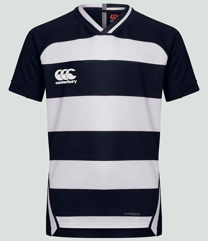 Canterbury Kids Evader Hooped Jersey in Navy White by Canterbury — Custom branded clothing by Print Press, featuring premium embroidery produced in our specialist print lab in the UK.