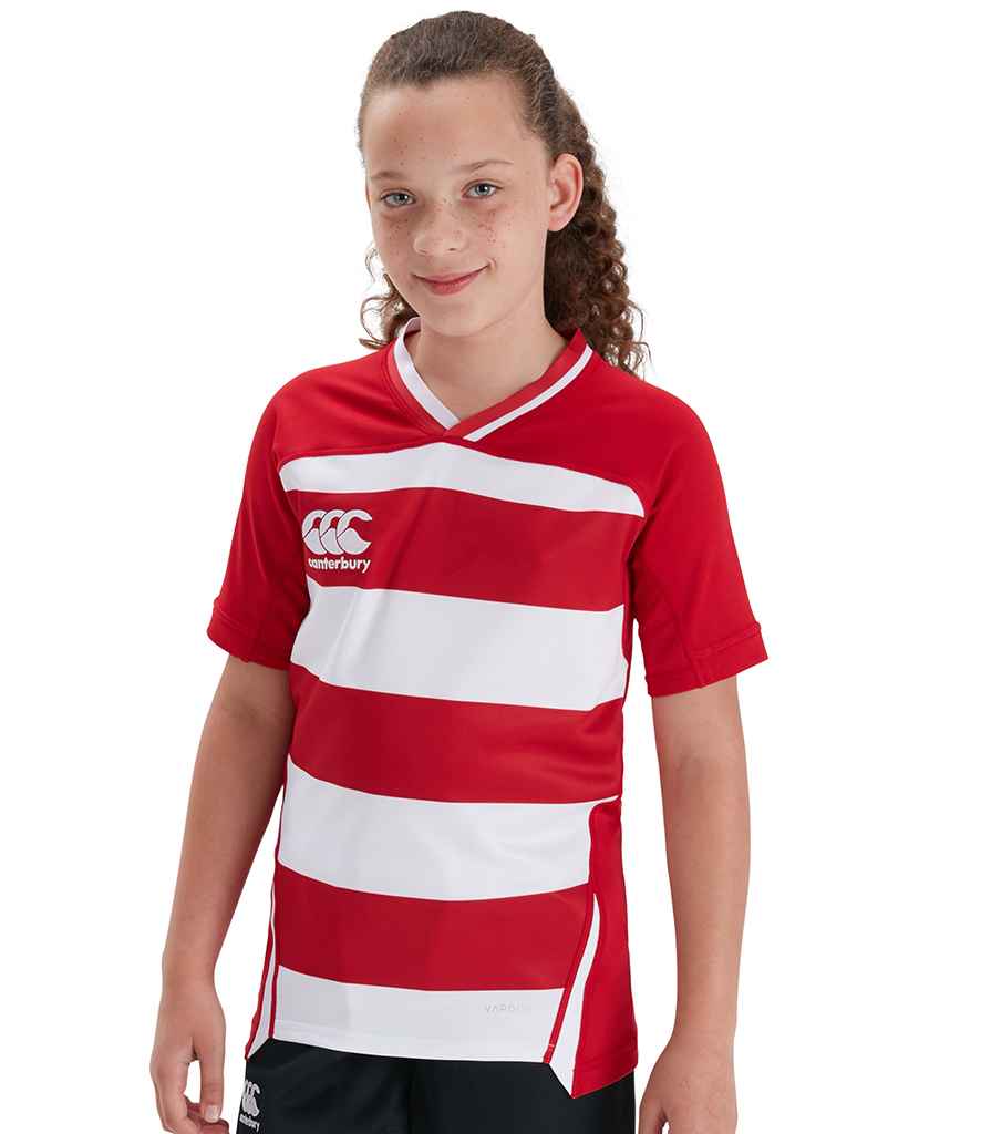 Canterbury Kids Evader Hooped Jersey in Red White by Canterbury — Custom branded clothing by Print Press, featuring premium embroidery produced in our specialist print lab in the UK.