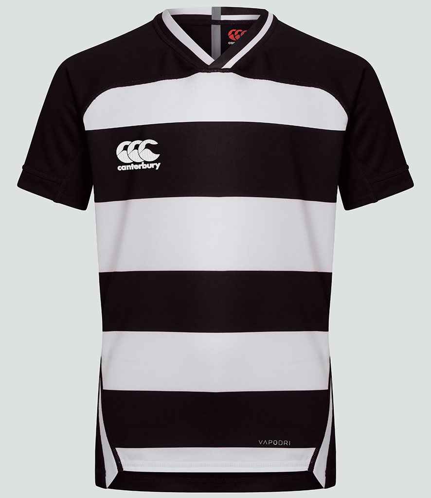 Canterbury Evader Hooped Jersey in Black White by Canterbury — Custom branded clothing by Print Press, featuring premium embroidery produced in our specialist print lab in the UK.
