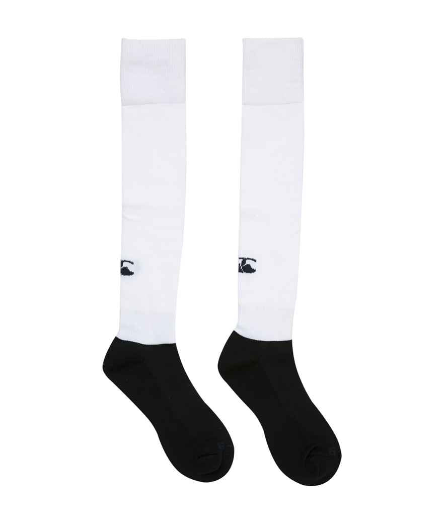 Canterbury Playing Socks in White by Canterbury — Custom branded clothing by Print Press, featuring premium embroidery produced in our specialist print lab in the UK.