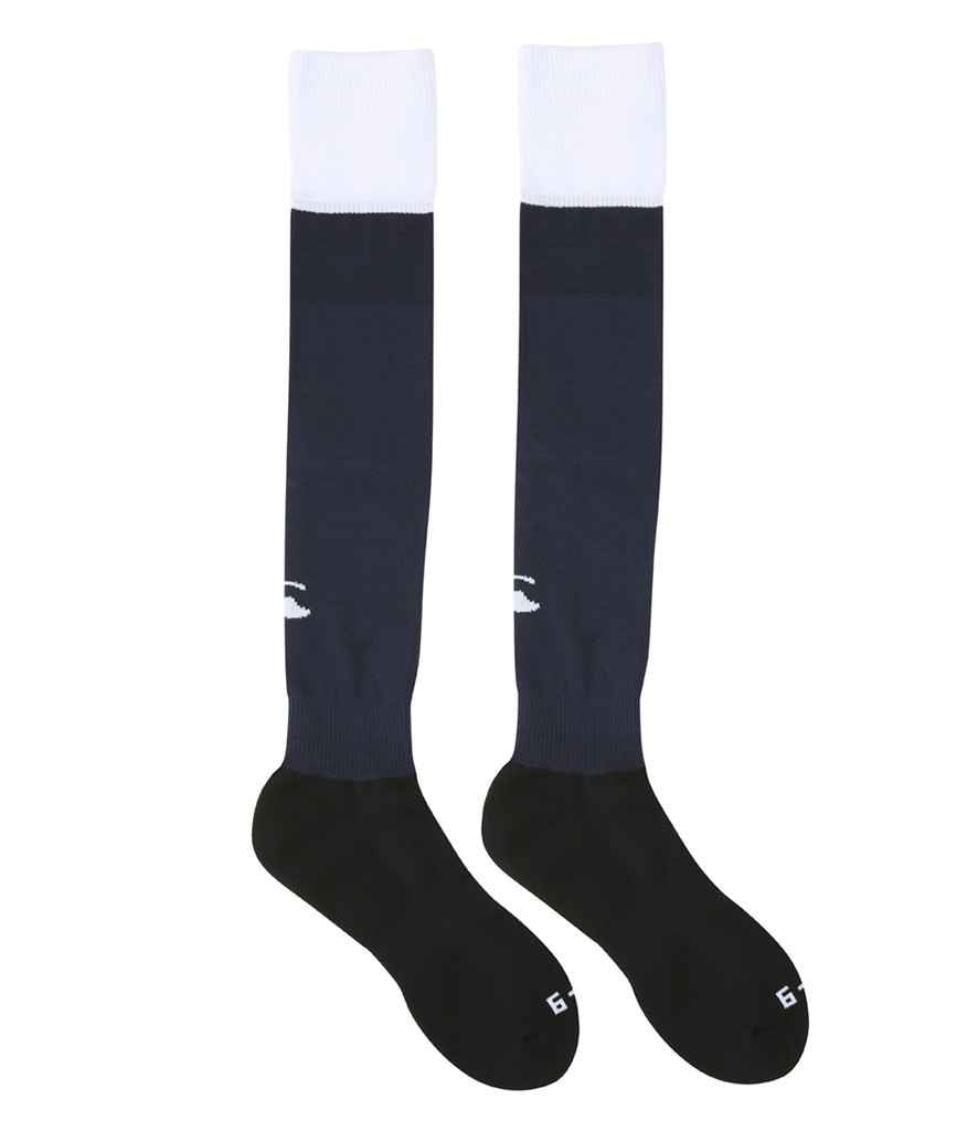 Canterbury Playing Cap Socks in Navy White by Canterbury — Custom branded clothing by Print Press, featuring premium embroidery produced in our specialist print lab in the UK.