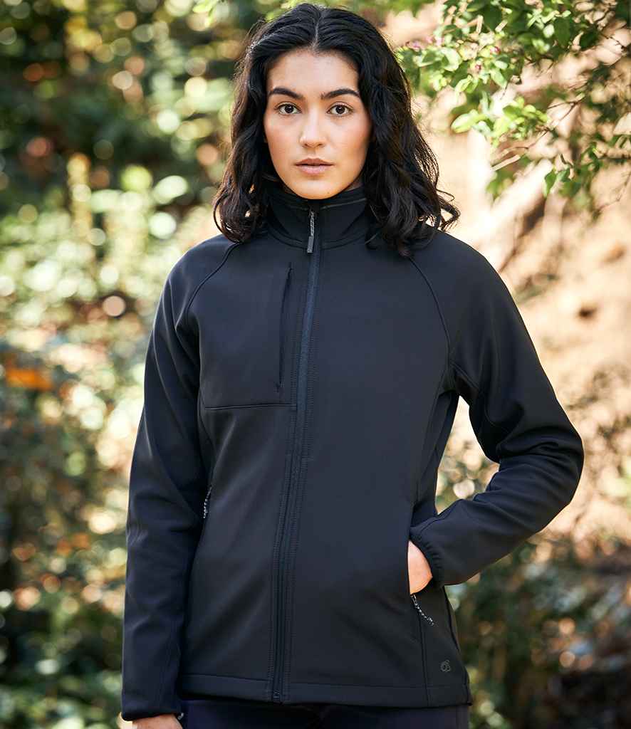 Craghoppers Expert Ladies Basecamp Soft Shell Jacket in Black by Craghoppers — Custom branded clothing by Print Press, featuring premium embroidery produced in our specialist print lab in the UK.