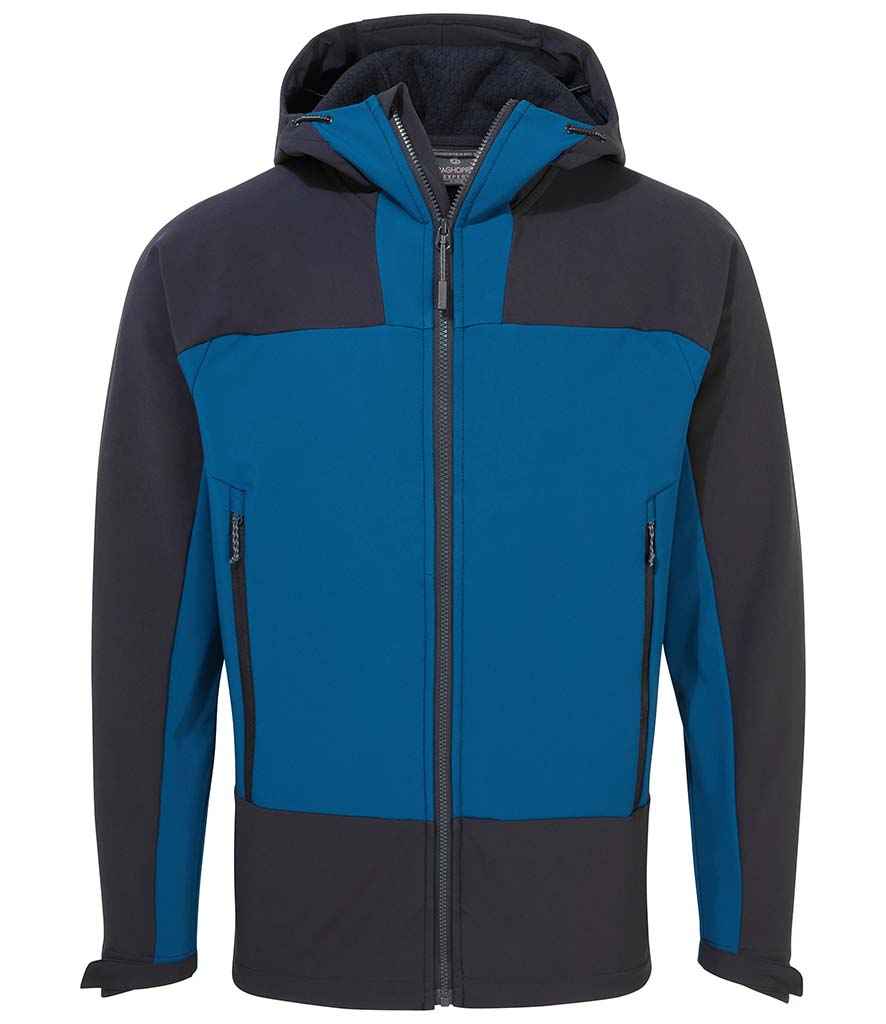 Craghoppers Expert Active Hooded Soft Shell Jacket in Poseidon Blue Dark Navy by Craghoppers — Custom branded clothing by Print Press, featuring premium embroidery produced in our specialist print lab in the UK.