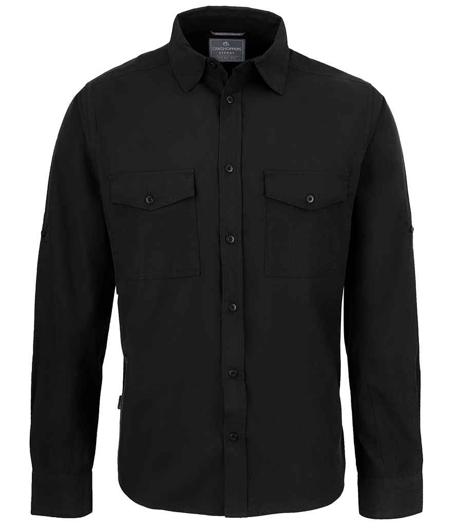 Craghoppers Expert Kiwi Long Sleeve Shirt in Black by Craghoppers — Custom branded clothing by Print Press, featuring premium embroidery produced in our specialist print lab in the UK.