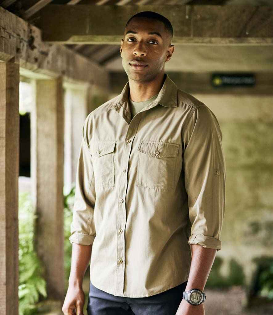 Craghoppers Expert Kiwi Long Sleeve Shirt in Pebble by Craghoppers — Custom branded clothing by Print Press, featuring premium embroidery produced in our specialist print lab in the UK.