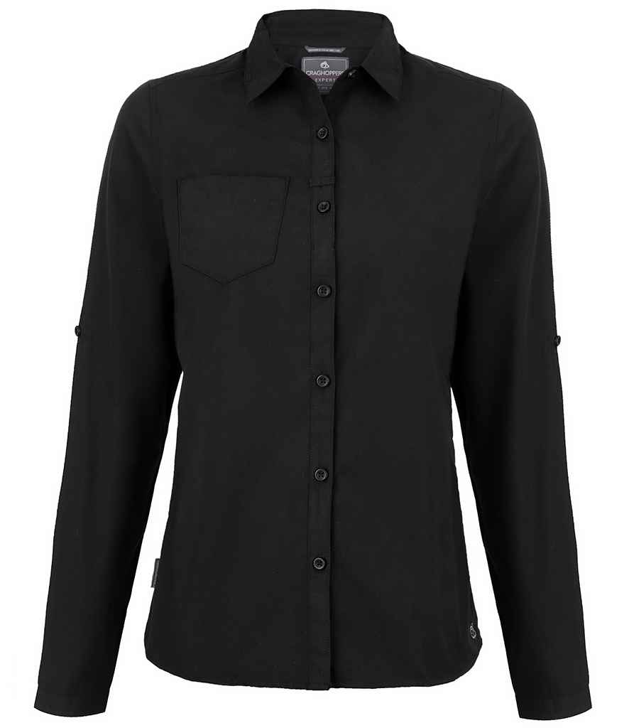 Craghoppers Expert Ladies Kiwi Long Sleeve Shirt in Black by Craghoppers — Custom branded clothing by Print Press, featuring premium embroidery produced in our specialist print lab in the UK.