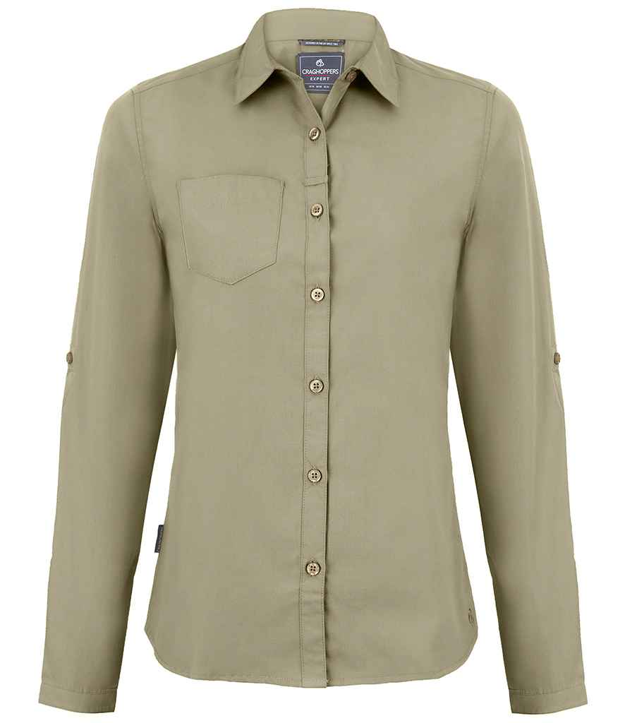 Craghoppers Expert Ladies Kiwi Long Sleeve Shirt in Pebble by Craghoppers — Custom branded clothing by Print Press, featuring premium embroidery produced in our specialist print lab in the UK.