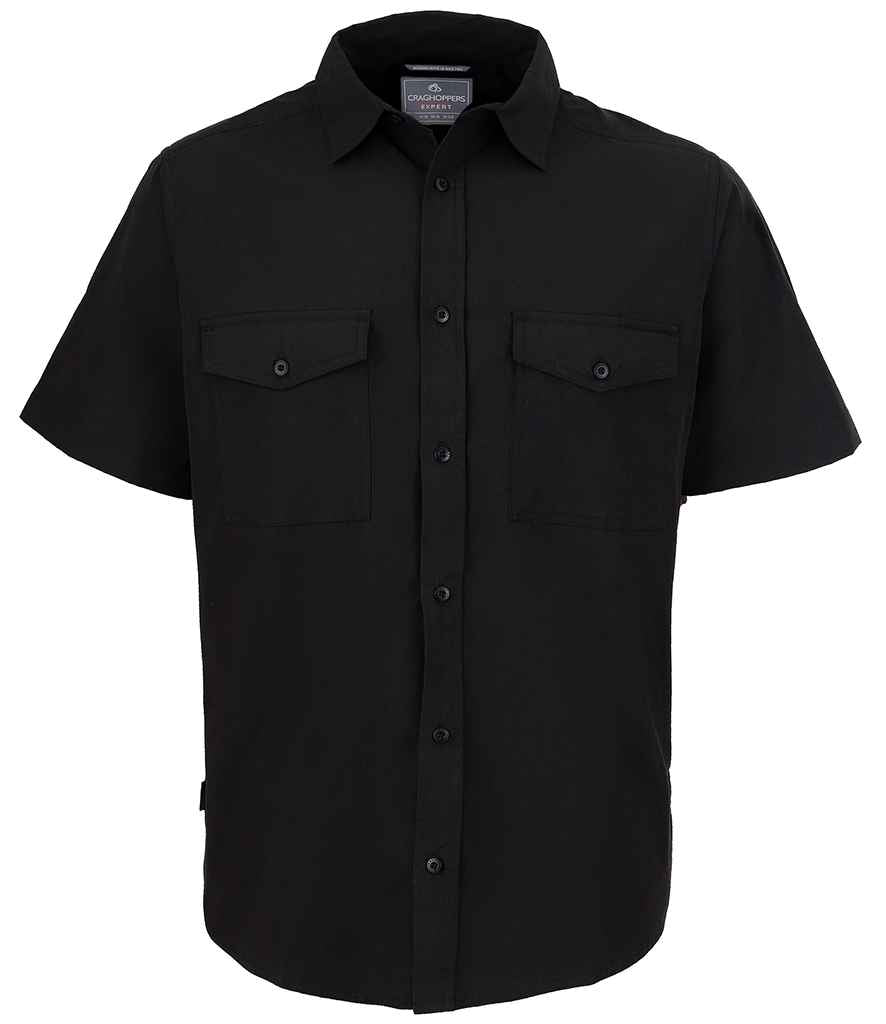 Craghoppers Expert Kiwi Short Sleeve Shirt in Black by Craghoppers — Custom branded clothing by Print Press, featuring premium embroidery produced in our specialist print lab in the UK.