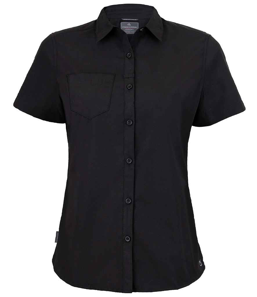 Craghoppers Expert Ladies Kiwi Short Sleeve Shirt in Black by Craghoppers — Custom branded clothing by Print Press, featuring premium embroidery produced in our specialist print lab in the UK.