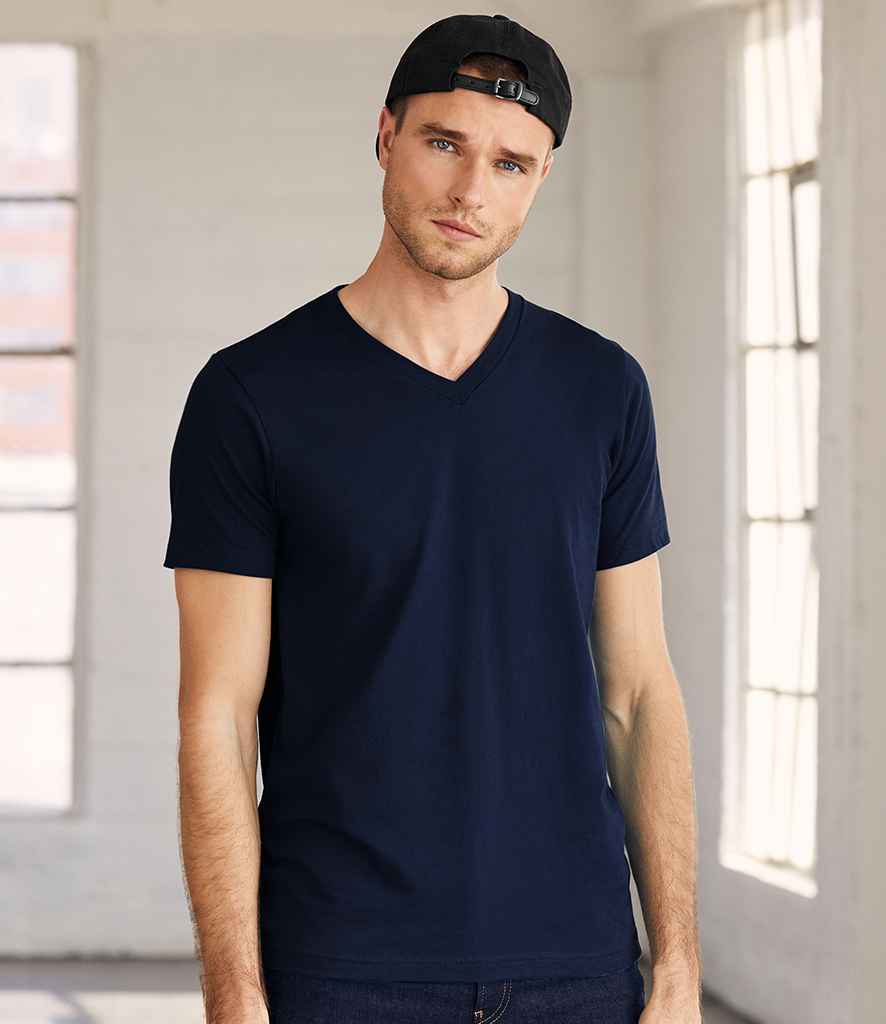 Canvas Unisex Jersey V Neck T-Shirt in Navy by Bella+Canvas — Custom branded clothing by Print Press, featuring premium embroidery produced in our specialist print lab in the UK.
