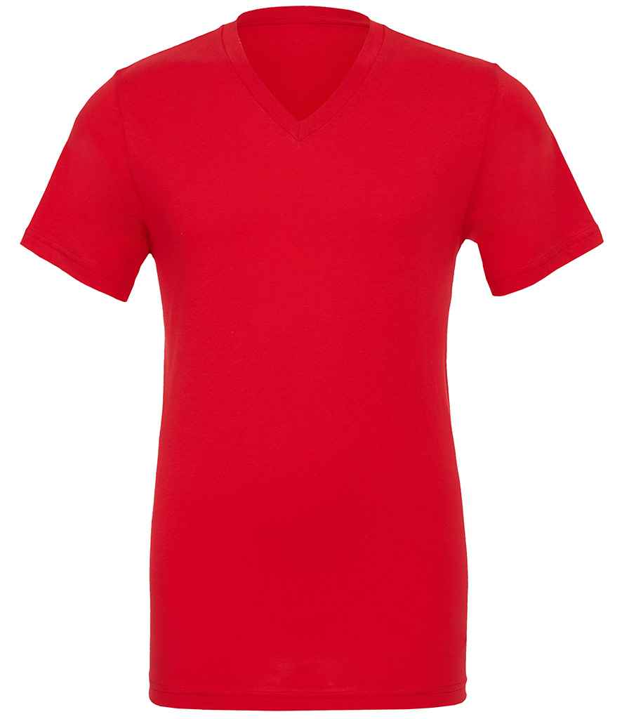 Canvas Unisex Jersey V Neck T-Shirt in Red by Bella+Canvas — Custom branded clothing by Print Press, featuring premium embroidery produced in our specialist print lab in the UK.