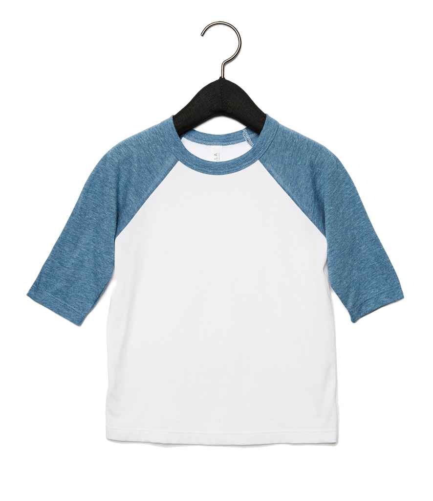 Canvas Toddler 3/4 Sleeve Baseball T-Shirt in White Denim Tri-Blend by Bella+Canvas — Custom branded clothing by Print Press, featuring premium embroidery produced in our specialist print lab in the UK.