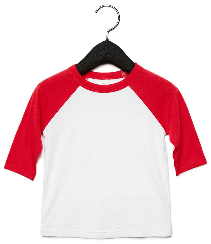 Canvas Toddler 3/4 Sleeve Baseball T-Shirt in White Red by Bella+Canvas — Custom branded clothing by Print Press, featuring premium embroidery produced in our specialist print lab in the UK.