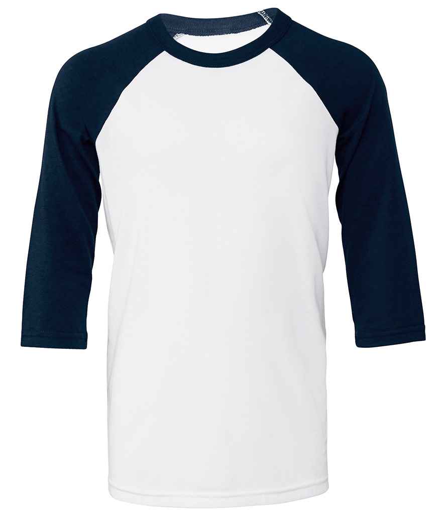 Canvas Youths 3/4 Sleeve Baseball T-Shirt in by Bella+Canvas — Custom branded clothing by Print Press, featuring premium embroidery produced in our specialist print lab in the UK.