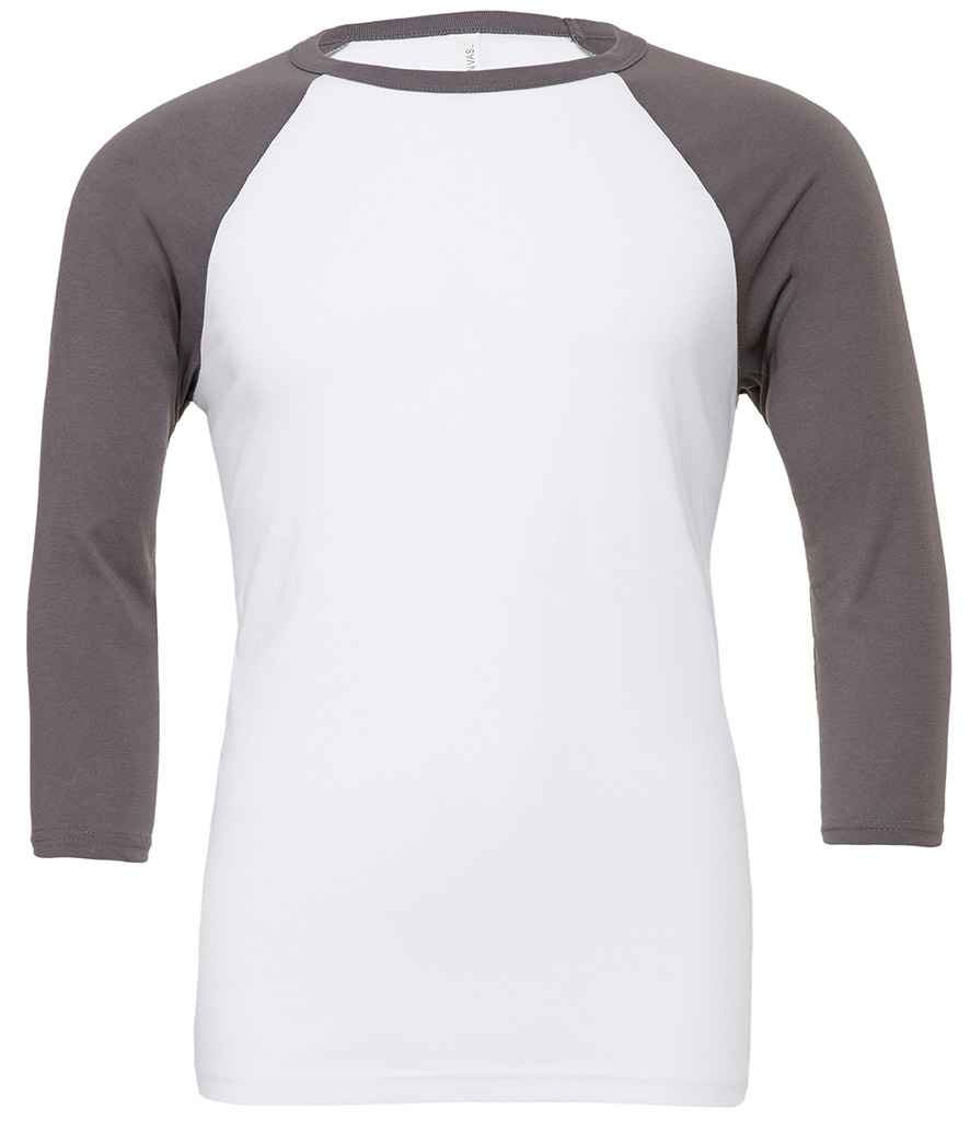 Canvas Unisex 3/4 Sleeve Baseball T-Shirt in White Asphalt by Bella+Canvas — Custom branded clothing by Print Press, featuring premium embroidery produced in our specialist print lab in the UK.