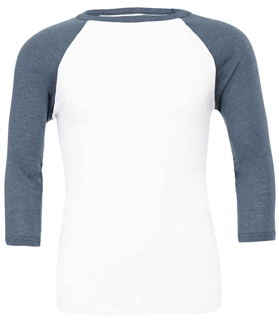 Canvas Unisex 3/4 Sleeve Baseball T-Shirt in White Denim Tri-Blend by Bella+Canvas — Custom branded clothing by Print Press, featuring premium embroidery produced in our specialist print lab in the UK.