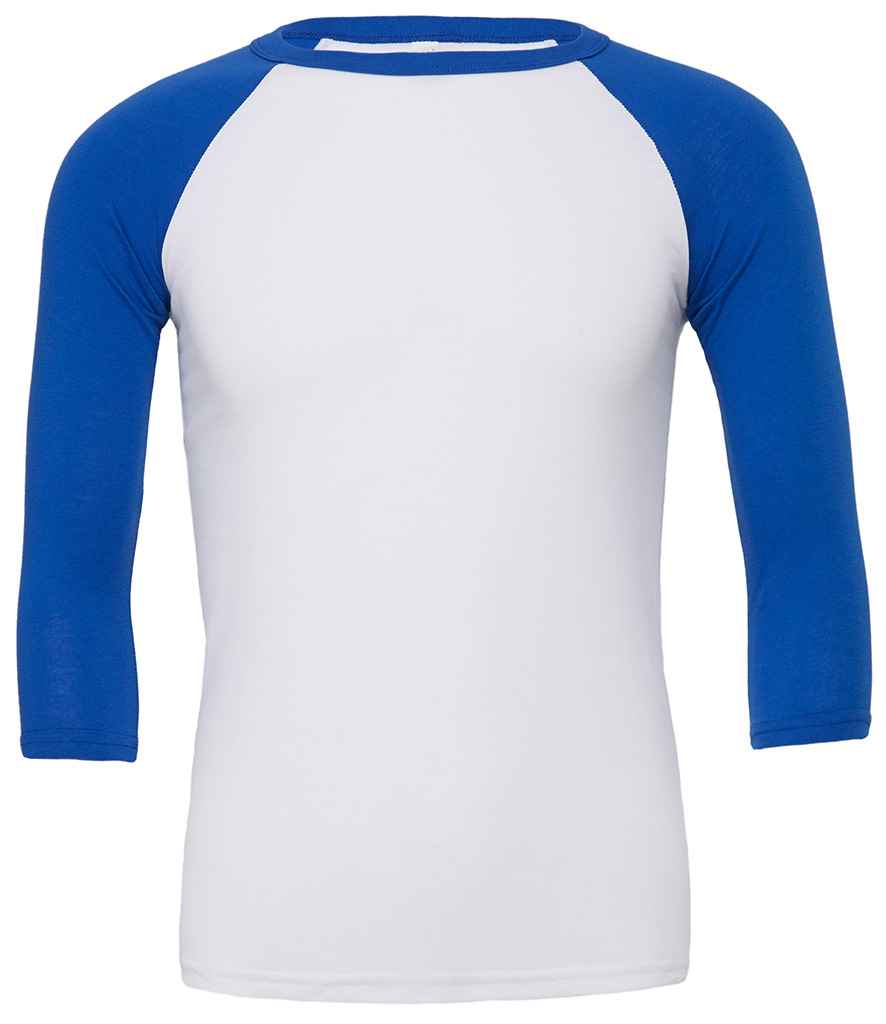 Canvas Unisex 3/4 Sleeve Baseball T-Shirt in White Royal Blue by Bella+Canvas — Custom branded clothing by Print Press, featuring premium embroidery produced in our specialist print lab in the UK.