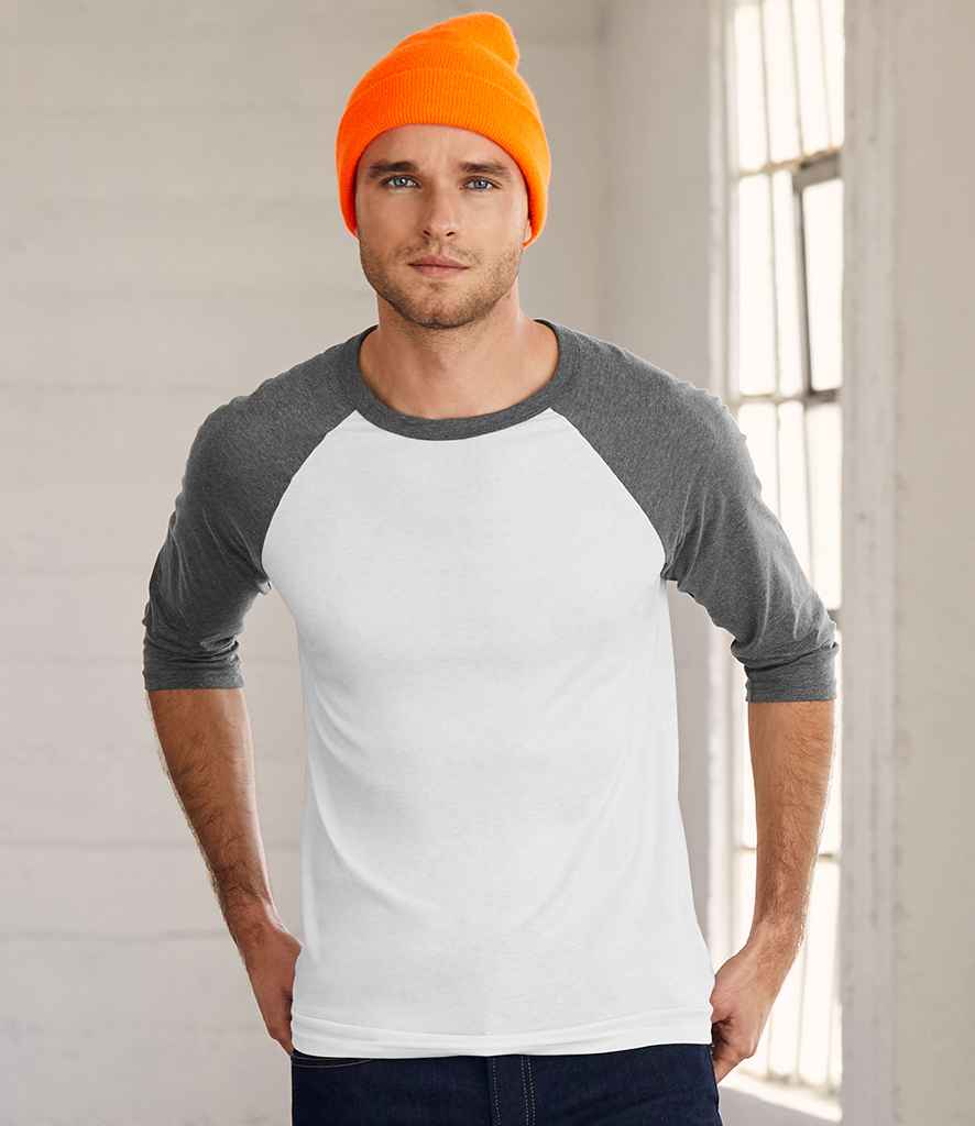 Canvas Unisex 3/4 Sleeve Baseball T-Shirt in White Deep Heather by Bella+Canvas — Custom branded clothing by Print Press, featuring premium embroidery produced in our specialist print lab in the UK.