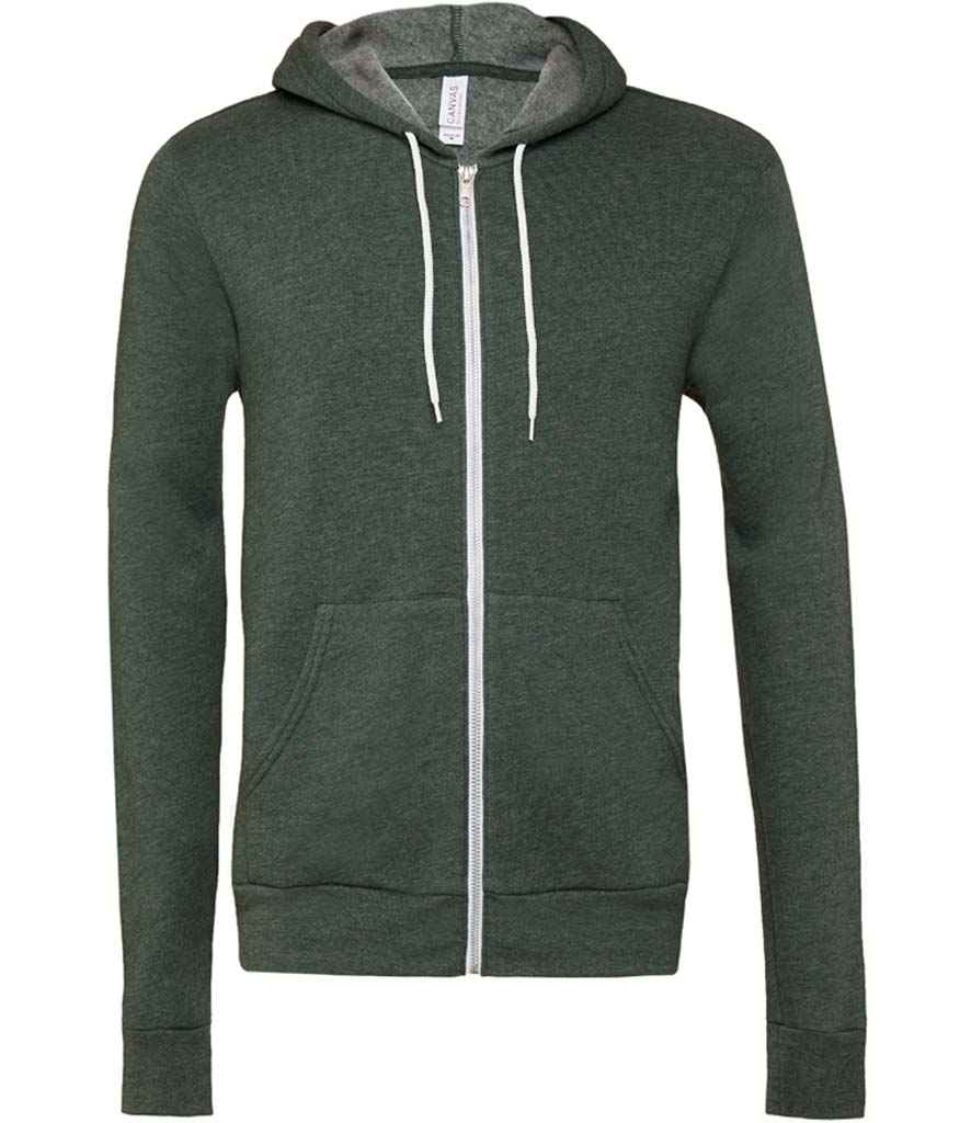 Canvas Unisex Full Zip Hoodie - (2nd Colours) in Heather Forest Green by Bella+Canvas — Custom branded clothing by Print Press, featuring premium embroidery produced in our specialist print lab in the UK.