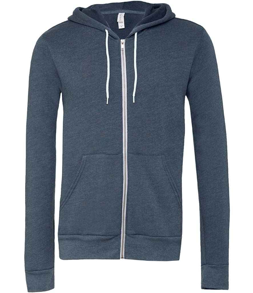 Canvas Unisex Full Zip Hoodie in Heather Navy by Bella+Canvas — Custom branded clothing by Print Press, featuring premium embroidery produced in our specialist print lab in the UK.