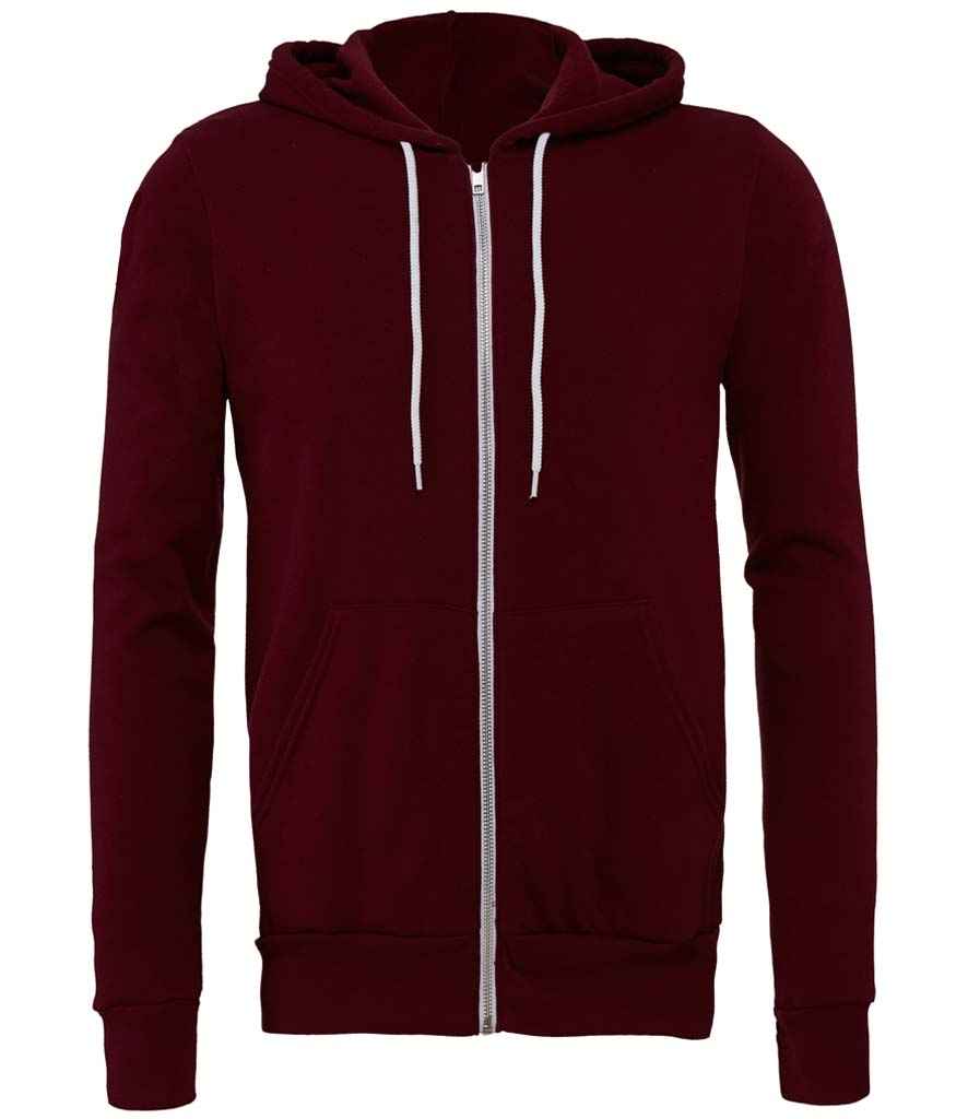 Canvas Unisex Full Zip Hoodie in Maroon by Bella+Canvas — Custom branded clothing by Print Press, featuring premium embroidery produced in our specialist print lab in the UK.