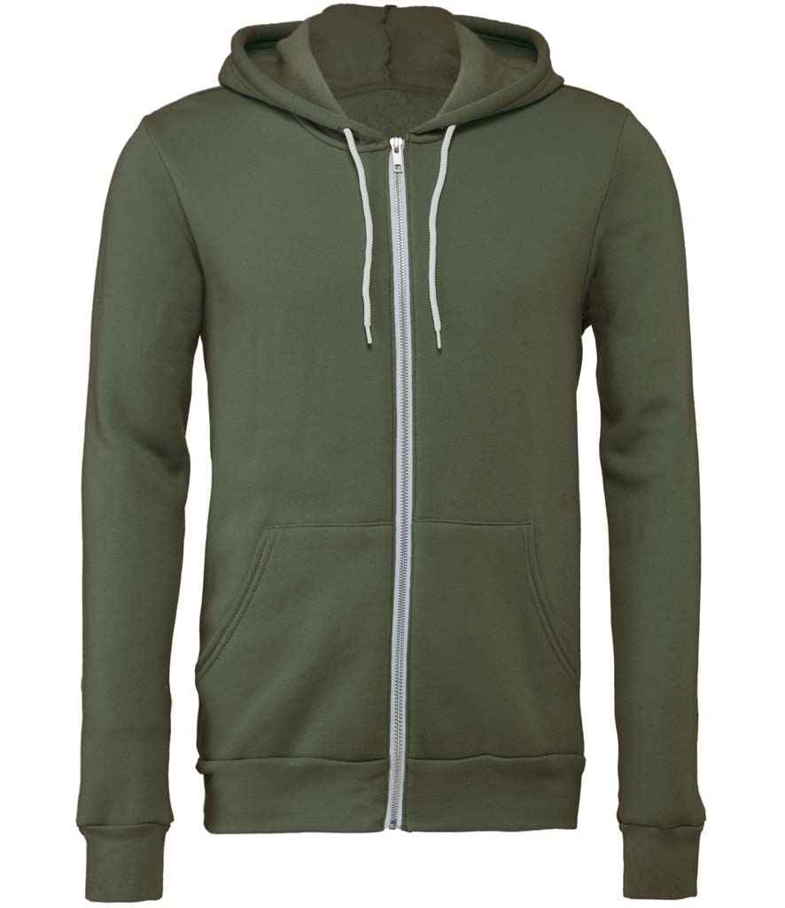 Canvas Unisex Full Zip Hoodie in Military Green by Bella+Canvas — Custom branded clothing by Print Press, featuring premium embroidery produced in our specialist print lab in the UK.