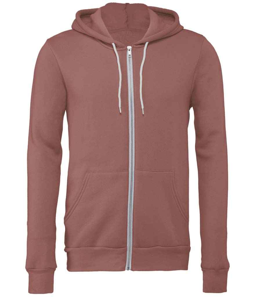 Canvas Unisex Full Zip Hoodie in Mauve by Bella+Canvas — Custom branded clothing by Print Press, featuring premium embroidery produced in our specialist print lab in the UK.