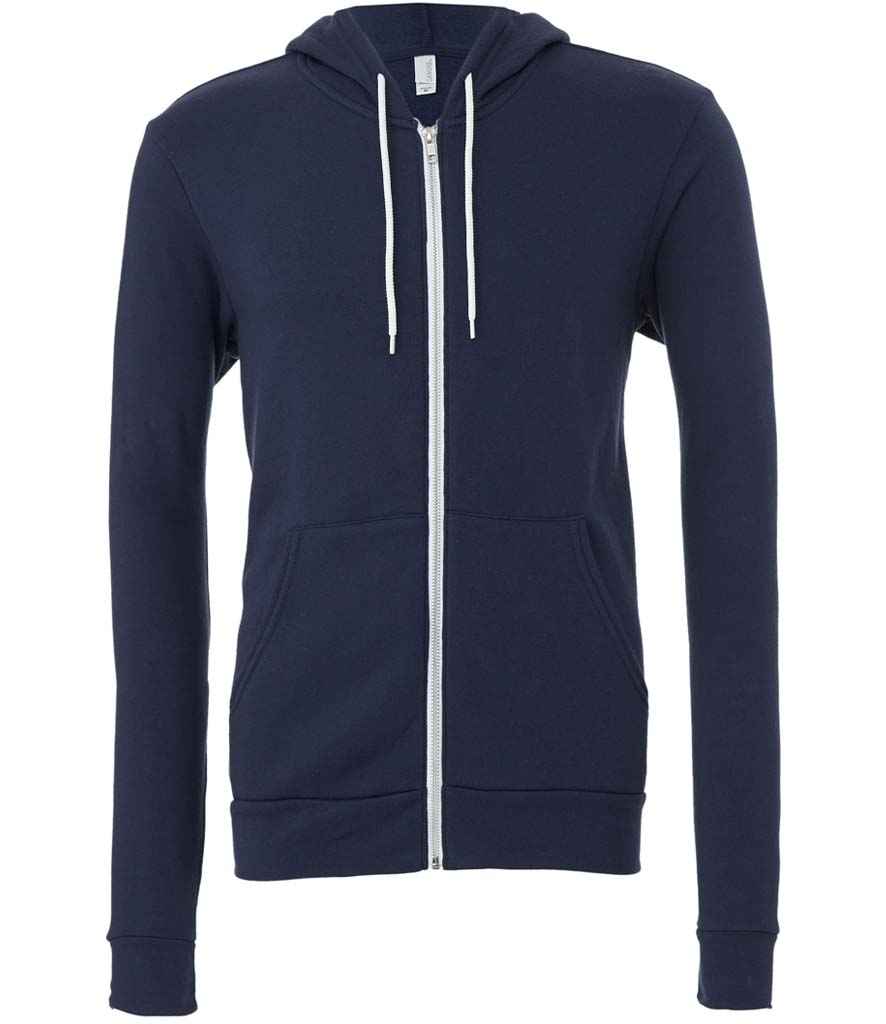 Canvas Unisex Full Zip Hoodie in Navy by Bella+Canvas — Custom branded clothing by Print Press, featuring premium embroidery produced in our specialist print lab in the UK.