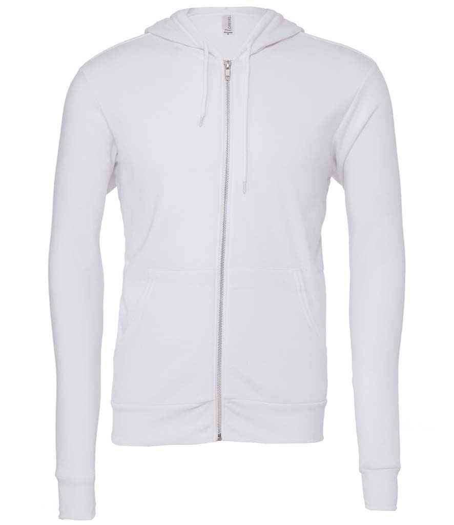 Canvas Unisex Full Zip Hoodie in White by Bella+Canvas — Custom branded clothing by Print Press, featuring premium embroidery produced in our specialist print lab in the UK.