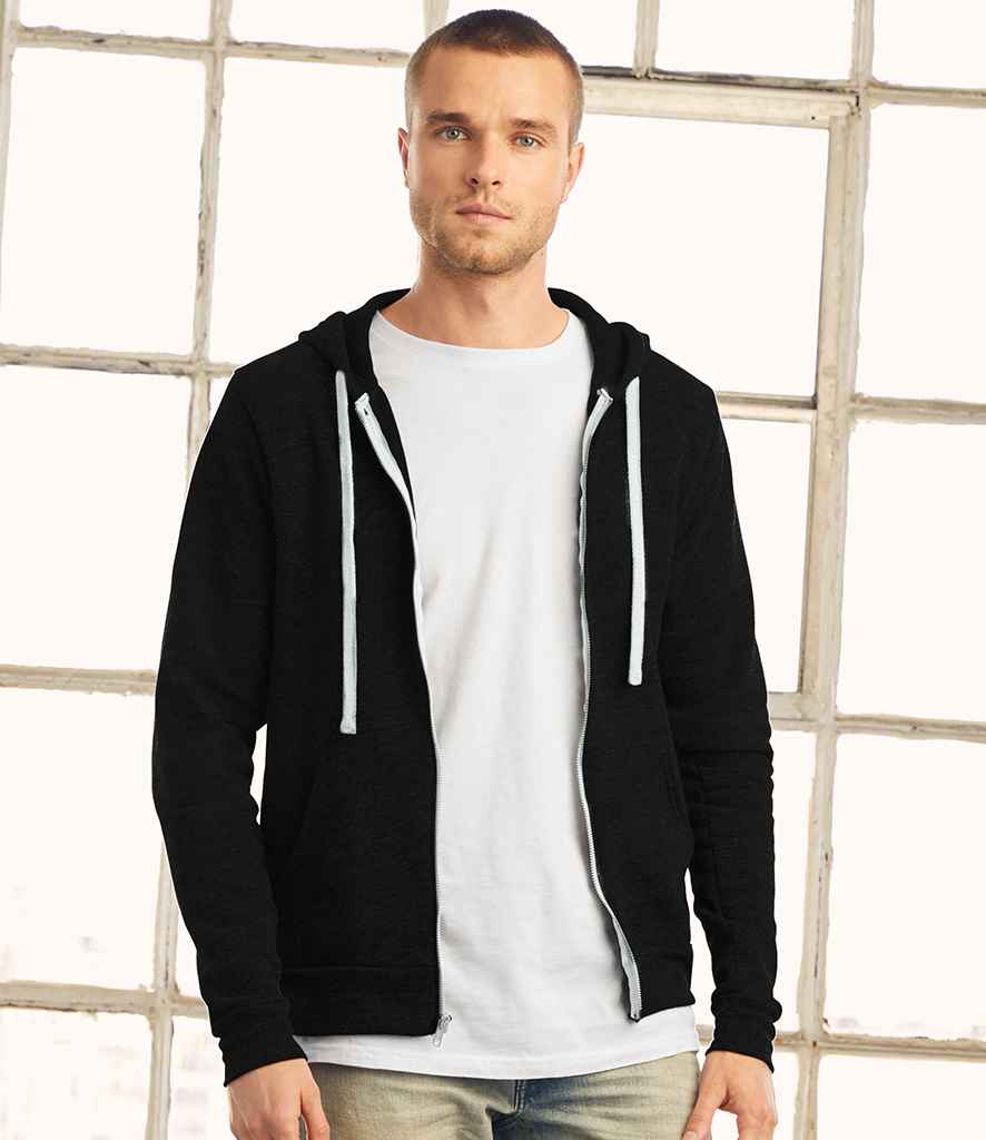 Canvas Unisex Tri-Blend Full Zip Hoodie in Solid Black Tri-Blend by Bella+Canvas — Custom branded clothing by Print Press, featuring premium embroidery produced in our specialist print lab in the UK.