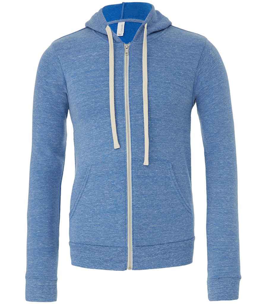 Canvas Unisex Tri-Blend Full Zip Hoodie in Blue Tri-Blend by Bella+Canvas — Custom branded clothing by Print Press, featuring premium embroidery produced in our specialist print lab in the UK.