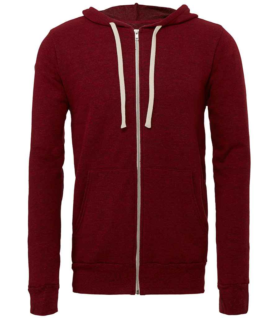 Canvas Unisex Tri-Blend Full Zip Hoodie in Cardinal Red Tri-Blend by Bella+Canvas — Custom branded clothing by Print Press, featuring premium embroidery produced in our specialist print lab in the UK.