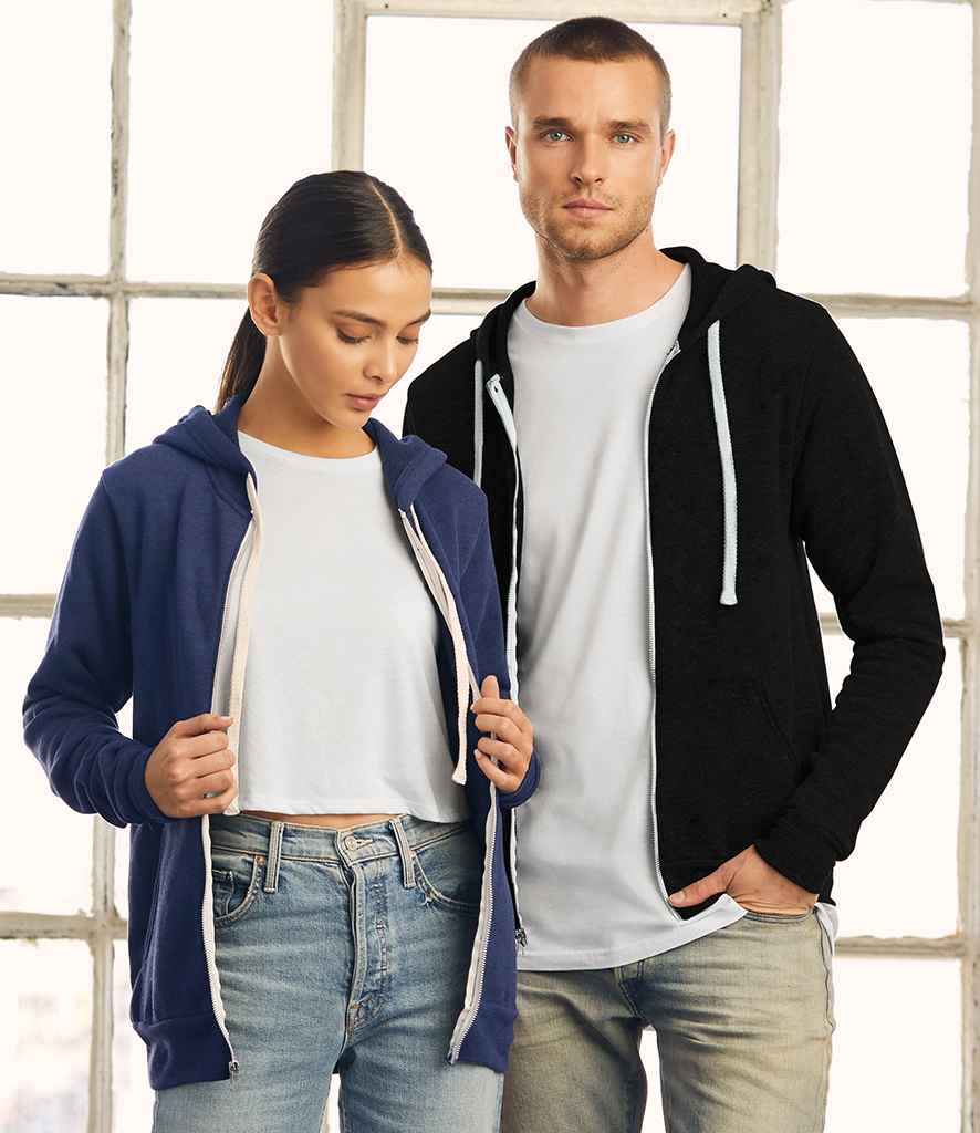 Canvas Unisex Tri-Blend Full Zip Hoodie in Navy Tri-Blend by Bella+Canvas — Custom branded clothing by Print Press, featuring premium embroidery produced in our specialist print lab in the UK.