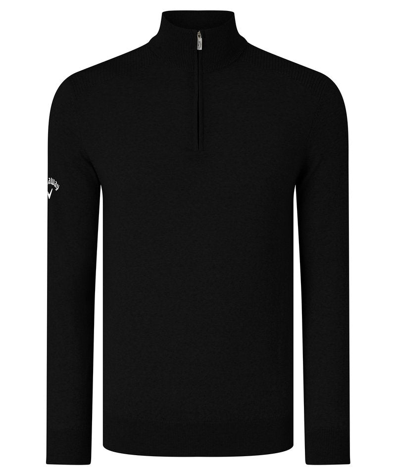 Ribbed ¼ Zip Merino Sweater in Black Onyx by Callaway — Custom branded clothing by Print Press, featuring premium embroidery produced in our specialist print lab in the UK.