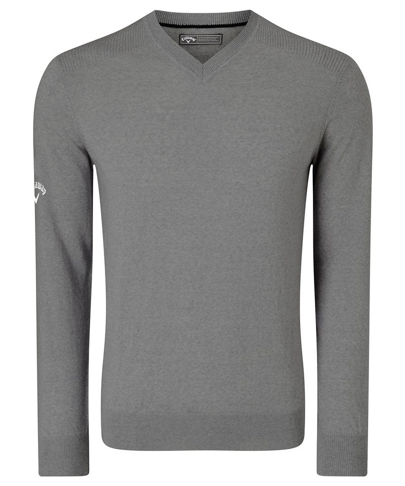 Ribbed V-Neck Merino Sweater in Griffin by Callaway — Custom branded clothing by Print Press, featuring premium embroidery produced in our specialist print lab in the UK.