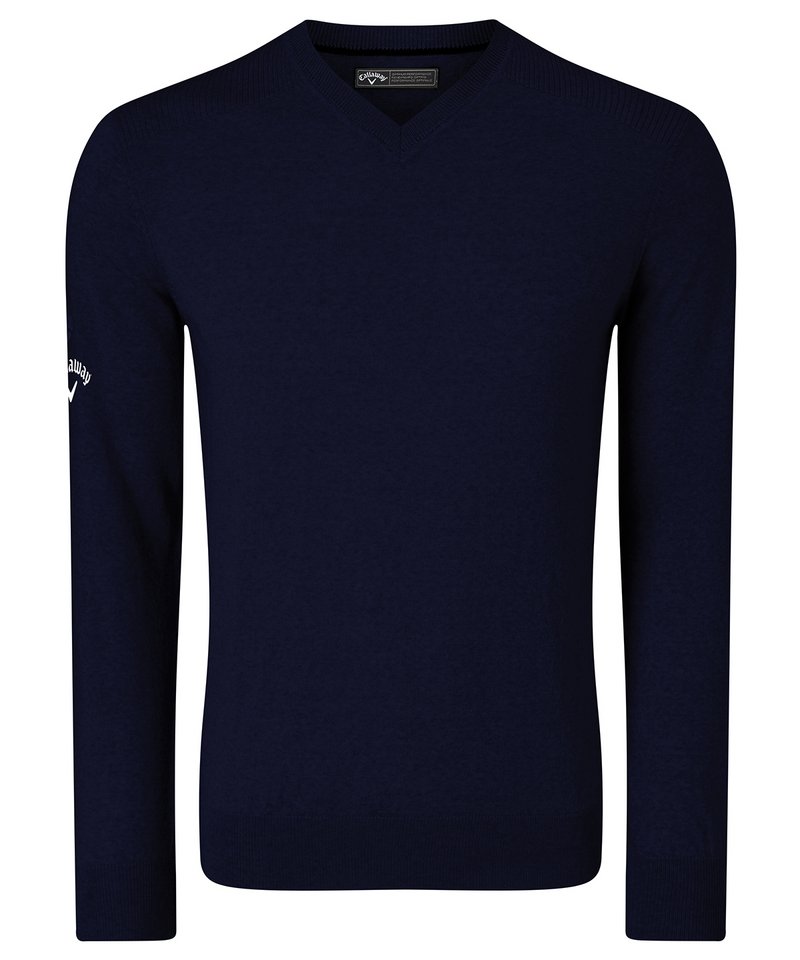 Ribbed V-Neck Merino Sweater in Peacoat Navy by Callaway — Custom branded clothing by Print Press, featuring premium embroidery produced in our specialist print lab in the UK.