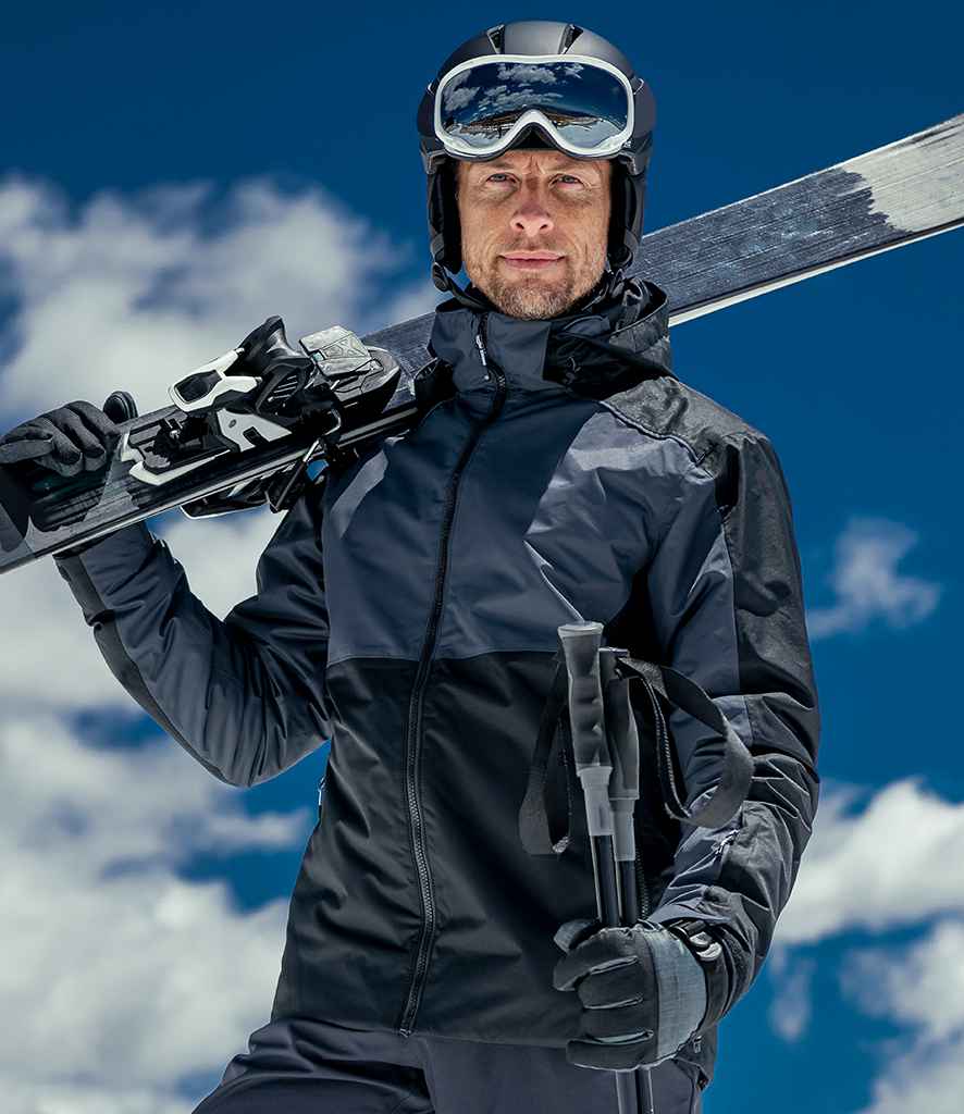 Dare 2b Emulate Wintersport Jacket in Black Ebony Grey by Dare 2b — Custom branded clothing by Print Press, featuring premium embroidery produced in our specialist print lab in the UK.