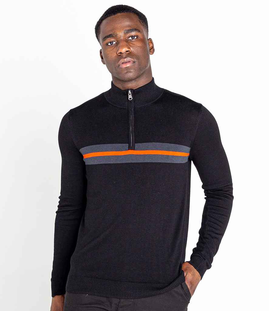 Dare 2b Unite US 1/4 Zip Knitted Sweater in Black Amber Glow by Dare 2b — Custom branded clothing by Print Press, featuring premium embroidery produced in our specialist print lab in the UK.