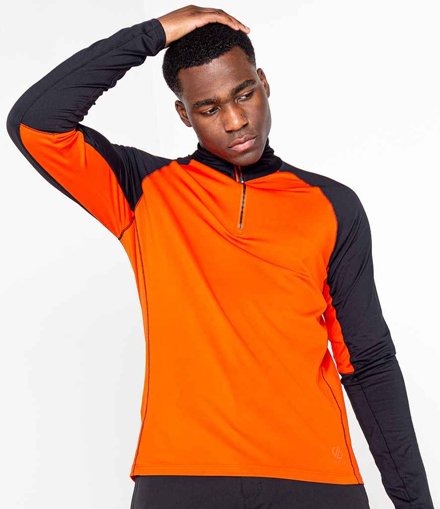 Dare 2b Fuser 1/4 Zip Core Stretch Top in Amber Glow Black by Dare 2b — Custom branded clothing by Print Press, featuring premium embroidery produced in our specialist print lab in the UK.