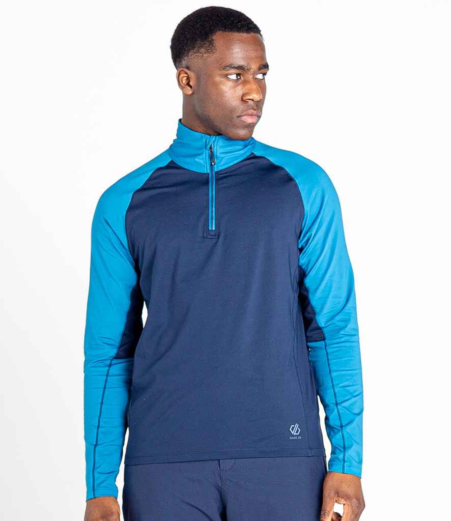 Dare 2b Fuser 1/4 Zip Core Stretch Top in Nightfall Navy Dark Methyl by Dare 2b — Custom branded clothing by Print Press, featuring premium embroidery produced in our specialist print lab in the UK.