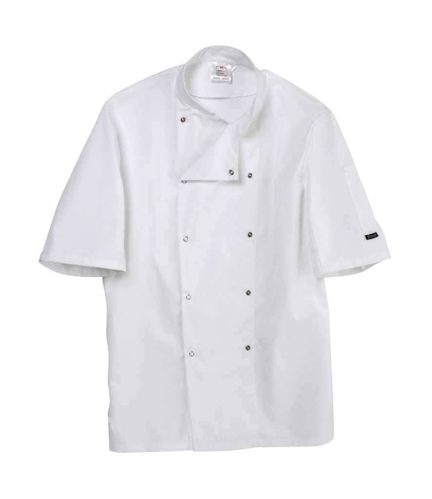 Dennys Short Sleeve Press Stud Chef's Jacket in by Dennys — Custom branded clothing by Print Press, featuring premium embroidery produced in our specialist print lab in the UK.