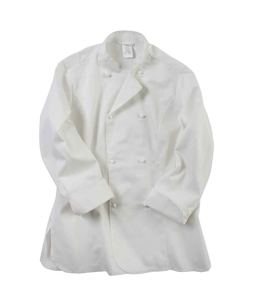Dennys Ladies Long Sleeve Premium Chef's Jacket in by Dennys — Custom branded clothing by Print Press, featuring premium embroidery produced in our specialist print lab in the UK.
