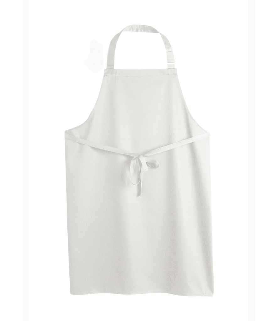 Dennys Polyester Bib Apron in ONE White by Dennys — Custom branded clothing by Print Press, featuring premium embroidery produced in our specialist print lab in the UK.
